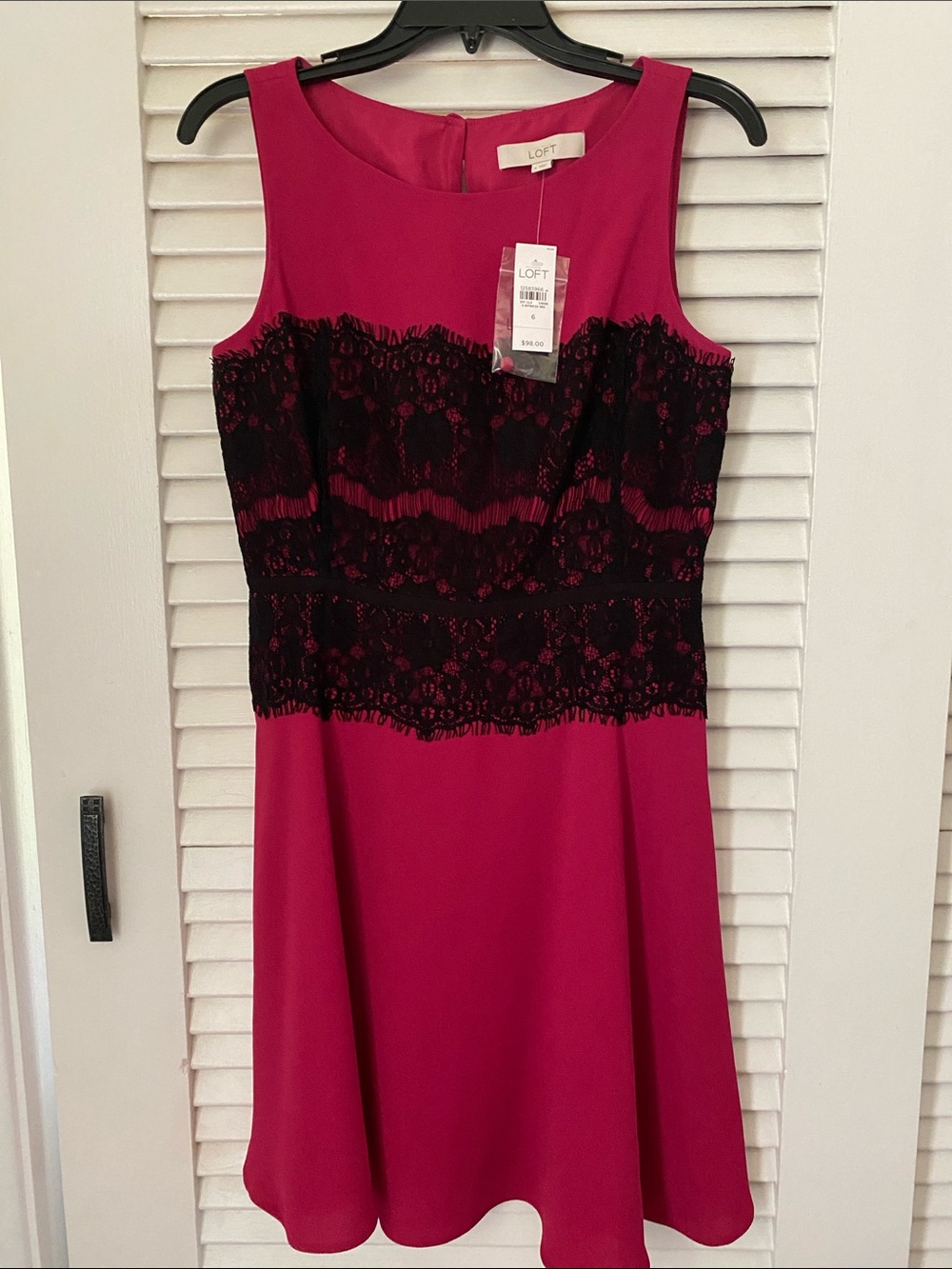 LOFT Fuchsia Dress with Black Lace Waist Detail